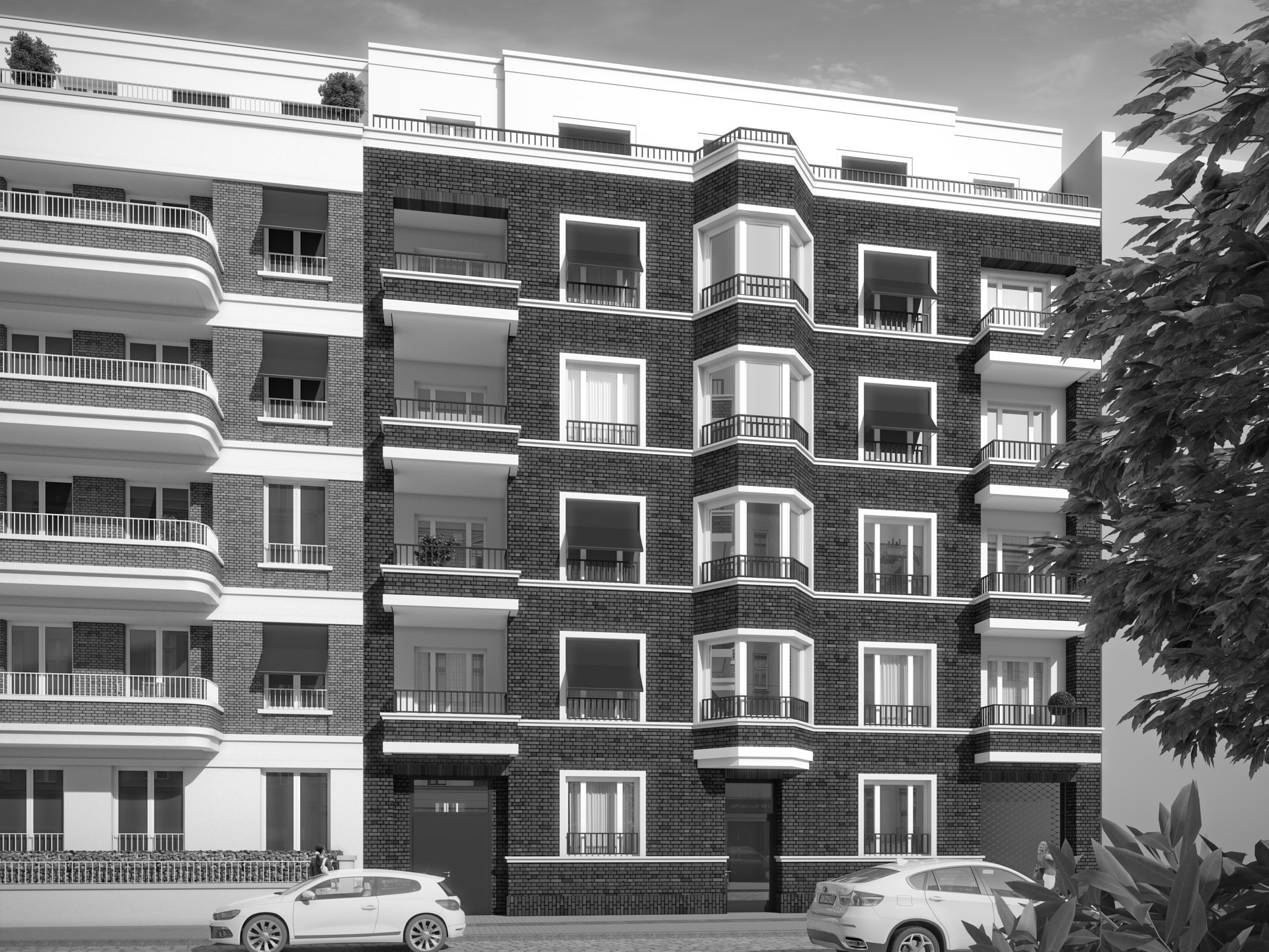 Wohnhaus mit Erker und Loggiaturm, Helmerdingstraße 6, Berlin, Rendering