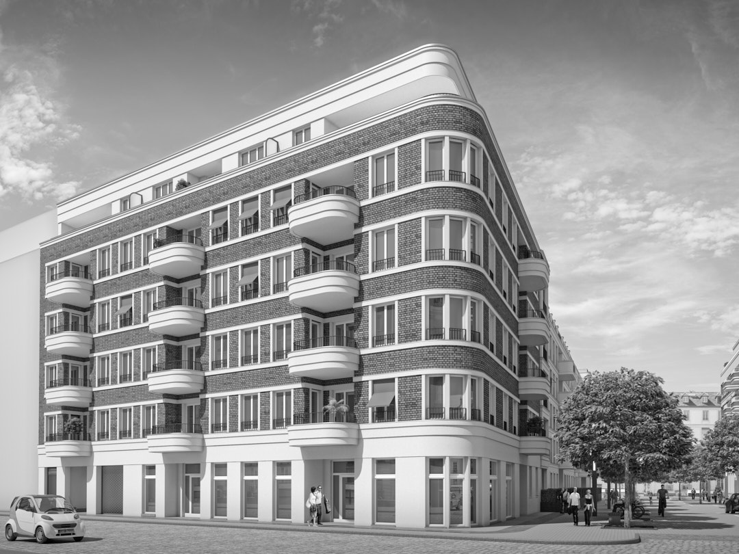 Eine neue Straße für den Friedrichshain, Eckhaus Revaler Straße 22, Berlin, Rendering