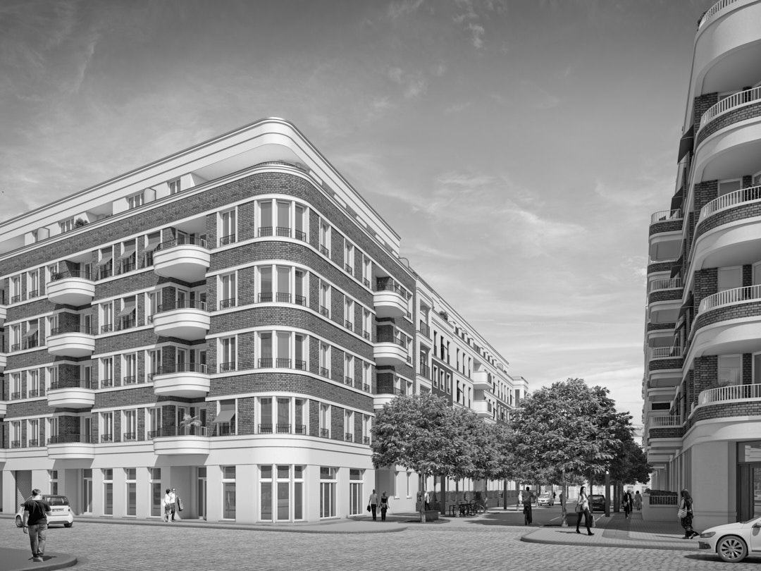 Eine neue Straße für den Friedrichshain, Revaler Straße Ecke Döringstraße, Berlin, Rendering