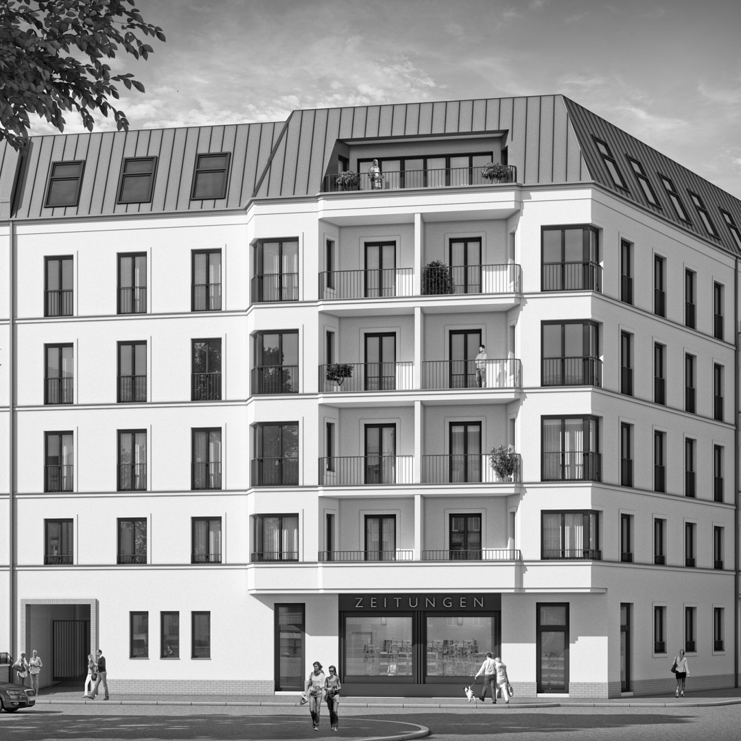 Wohnanlage mit Berliner Dach, Haasestraße 2+4, Simplonstraße 34, Berlin, Rendering